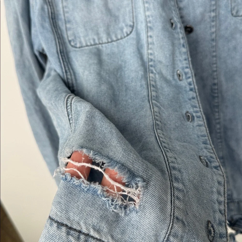 One Teaspoon Light Blue Cotton /‎ Linen Distressed Jacket, Size M